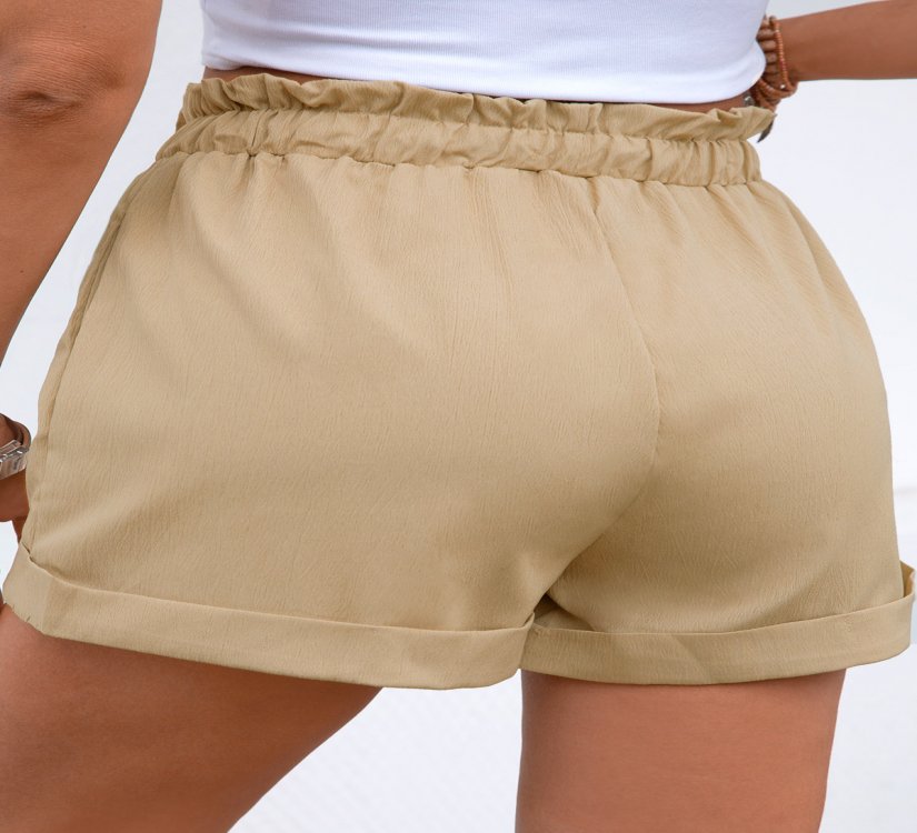 Smocked Light Camel Regular Elastic Waist Shorts