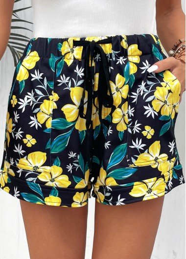 Pocket Floral Print Multi Color Regular Shorts