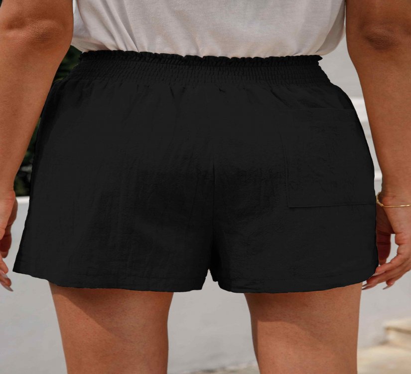 Pocket Black Regular Elastic Waist High Waisted Shorts