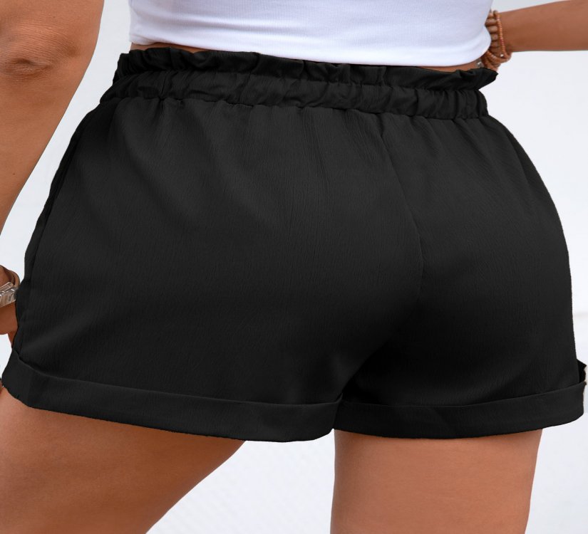 Drawstring Black Regular Elastic Waist High Waisted Shorts