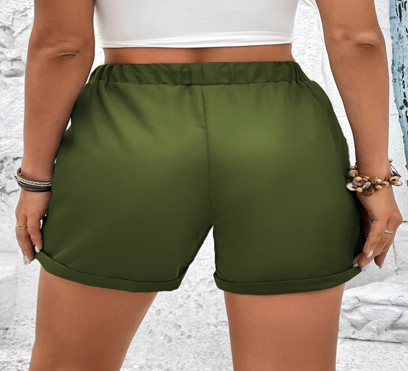 Pocket Olive Green Drawastring High Waisted Shorts