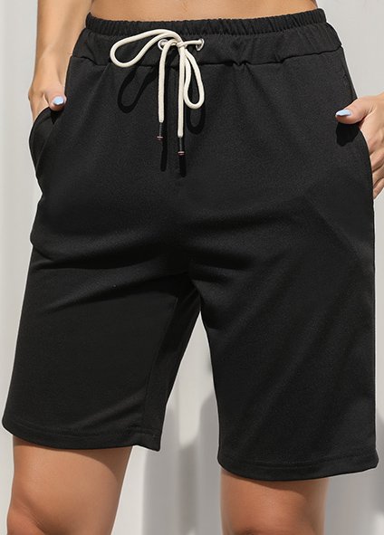 Pocket Black Regular Drawastring High Waisted Shorts