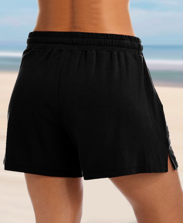 Black Mid Waist Drawstring Detail Loose Shorts